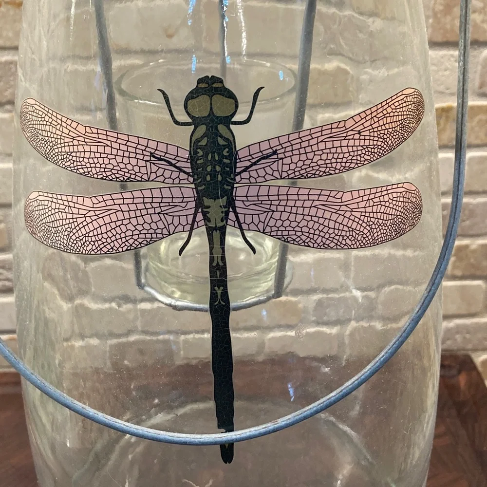 Glass Lantern with Dragonfly Design